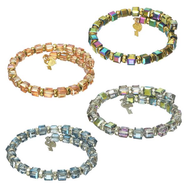 

new women girl colorful glass bead charm bracelets adjustable heart key bangle lovers friendship birthday jewelry gift, Black