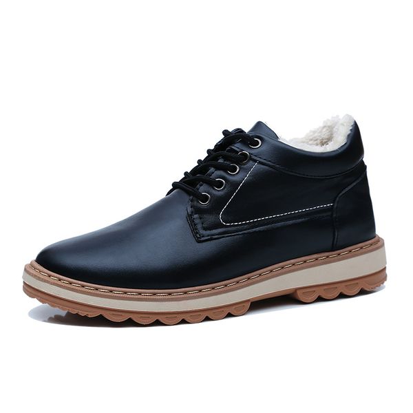 

winter thickness waterproof plus cotton men's boots high to help leather men's shoes tide plus velvet cotton shoes male, Black
