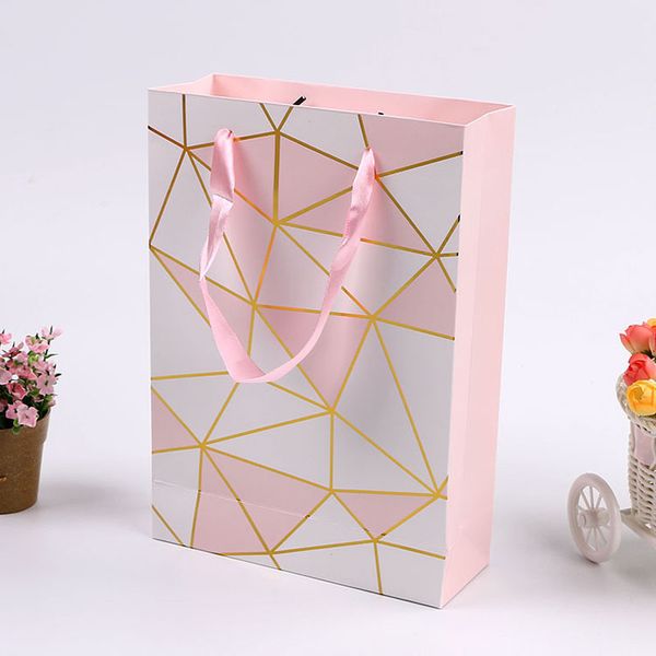 

pink color paper gift bag with handle valentine's day wedding birthday party packing bags