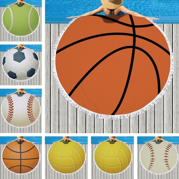 

round sports towel baseball football beach blankets towels summer tassel tapestry polyester bath towel picnic rugs yoga mat 4858