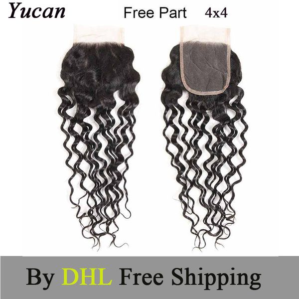 

brazilian water wave hair lace closure 4*4 brazilian hair 100% remy human water wave lace closure middle part by dhl, Black