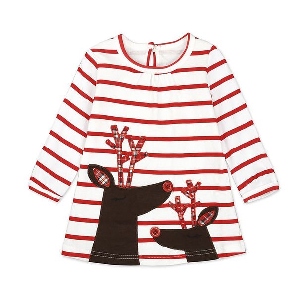 

new christmas clothes girl clothes long sleeve girls dress toddler baby kids girls deer printed striped party princess dress, Red;yellow