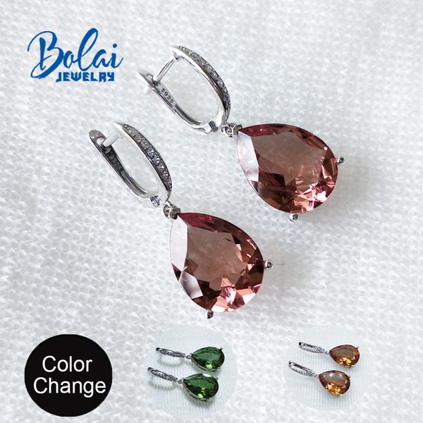 

bolaijewelry, изменение цвета zultanite стерлингового серебра 925 большая груша серьги создан драгоценный камень ювелирные изделия для девоч, Golden;silver
