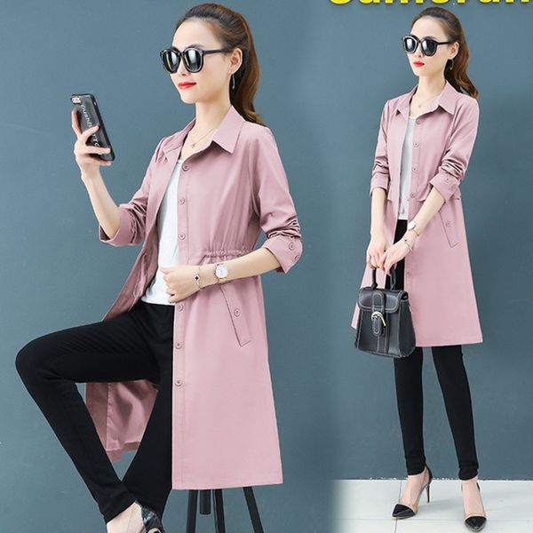 

2019 new spring women's windbreaker slim waist temperament female windbreaker khaki red yellow pink trench coat s-2xl, Tan;black