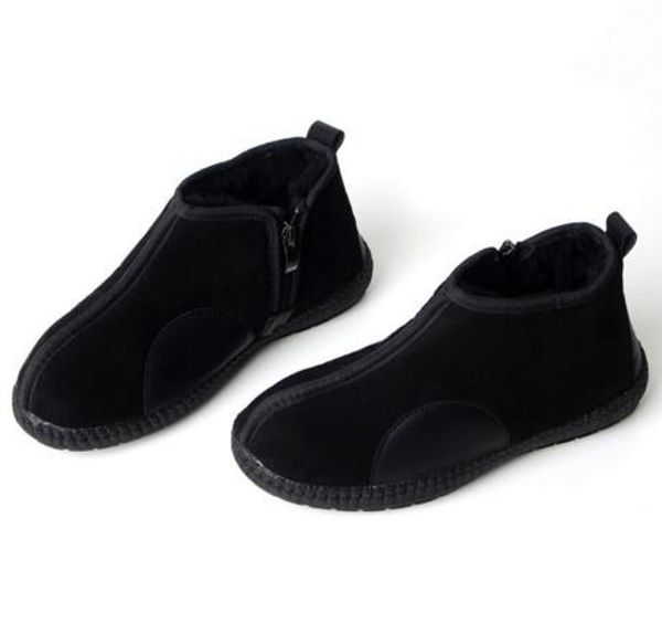 

winter new men's boots fur snow boots for men and women anti-skid zipper casual short tube fashion sheepskin shoes 123456, Black