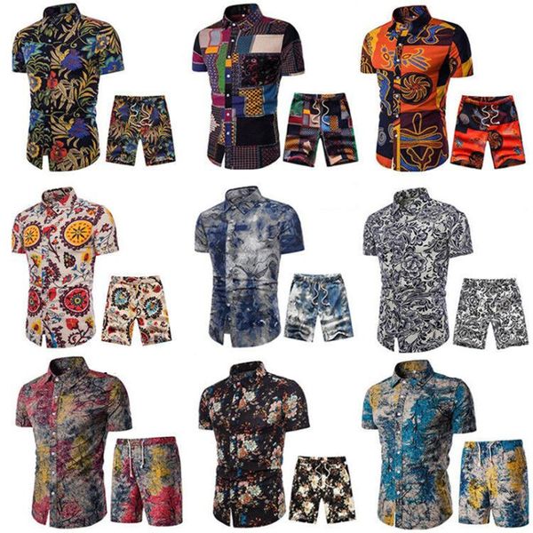 

летние мужские дизайнерские костюмы с коротким рукавом два кусочка цветочные костюмы пляж море аренда рубашки шорты одежда наборы, Gray
