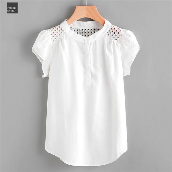 

женщины блузы solid o шеи выдалбливают короткие рукава бабочка повседневный blusas блуза tops lsj drop доставка, White