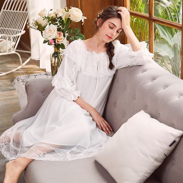 

women's sleepwear loose nightgown women long nightdress cotton autumn ladies princess style sleepdress nightwear vintage home dress, Black;red