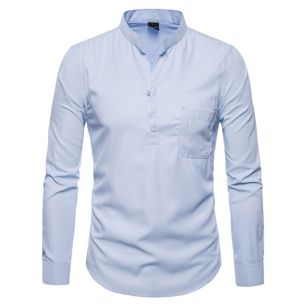 

стильная повседневная рубашка slim fit карманный топ с длинным рукавом, White