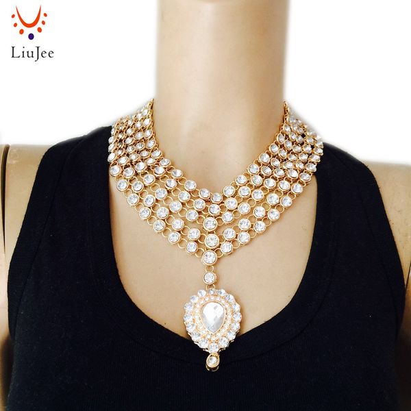 

liujee designer gold color bollywood party wear kundan jewelry necklace wedding bridesmaids party prom nk-017, Silver