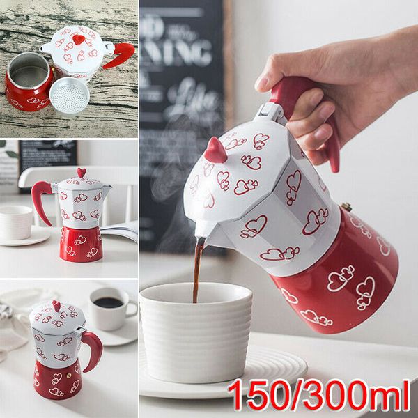 

aluminum coffee pot red + white home use 150ml/300ml for italian moka espresso high quality