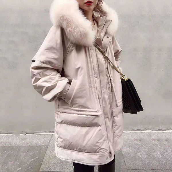 

fur collar hooded winter down coat women 2019 new loose coats apricot warm down jacket female outerwear an105, Black