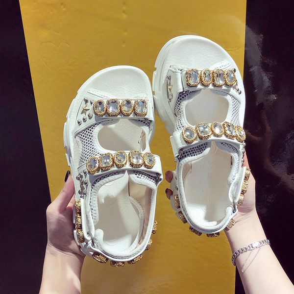 

summer rhinestone women sandals shoes women 2019 breathable comfortable non-slip ladies walking beach sandals women shoes 35-40 ly191203, Black