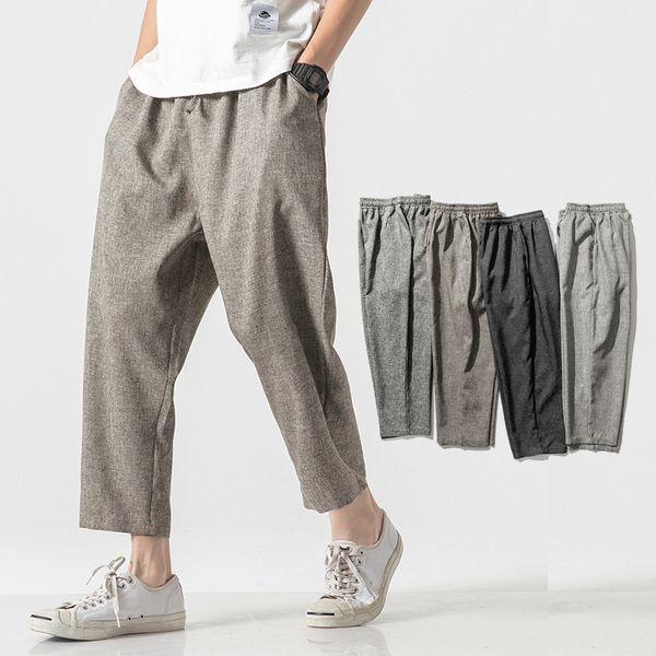 

chinese style harajuku men oversize wide leg pants 2019 mens straight casual hip hop ankle-length pants summer male harem, Black