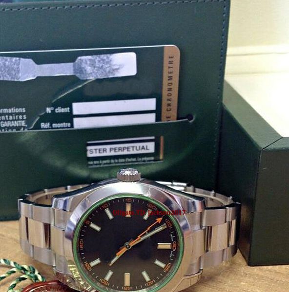 

original box certificate mens watches 116400gv green glass 40mm asia 2813 movement automatic, Slivery;brown