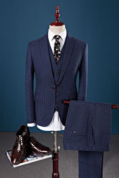 

2020 mens suits with pants stripe men's blazer slim fit wedding male groom tuxedos suit prom (jacket+pants+vest, Black