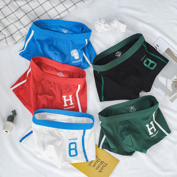 

3 pieces men boxer underwear breathable cotton summer fashion personality shorts fit students boxers plant printing thin section, Black;white