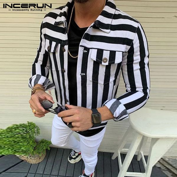 

2019 fashion men striped shirt pockets cool streetwear handsome button long sleeve camisa men casual shirts autumn incerun s-5xl, White;black