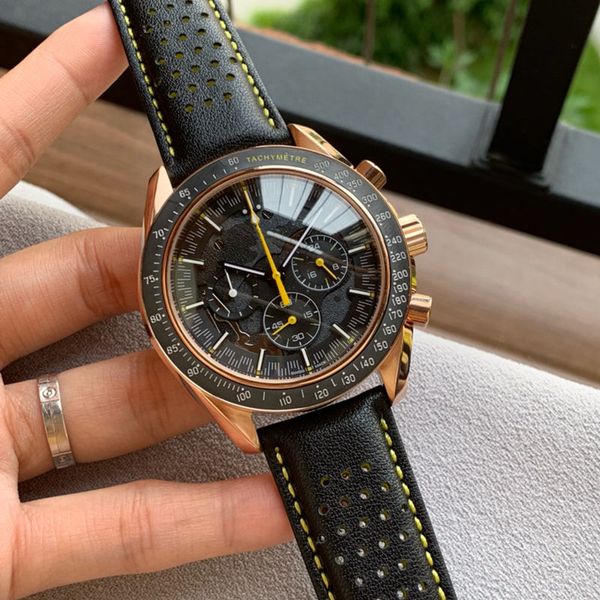 

new mens watch japan vk quartz electronic movement mineral tempered glass black leather strap luxury watch 43mm 12mm with box x 786, Slivery;brown