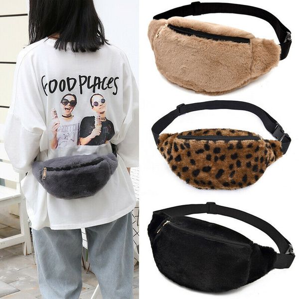 

waist bags 2021 faux fur fanny pack women plush bag men winter bum female travel hip coins phone pouch casual chest #30