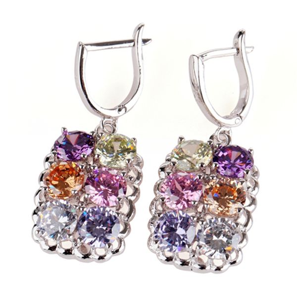 

shunxunze sumptuousness fashion christmas wedding earrings for women peridot pink morganite purple blue cubic zirconia rhodium plated r474, Silver