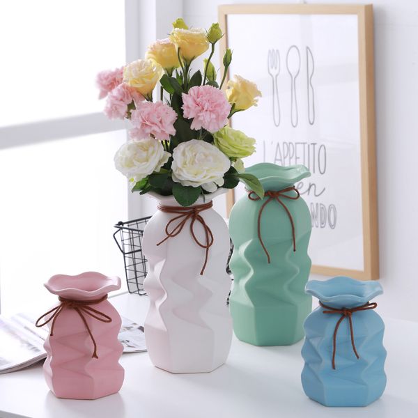 Pleated Creative Ceramic Vase Desktop Flower Vase Ornaments Dried