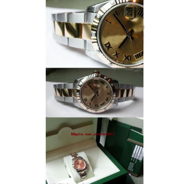 

wristwatches with original box casual modern watches watches 178313 midsize steel yellow gold diamond bezel champagne roman, Slivery;brown