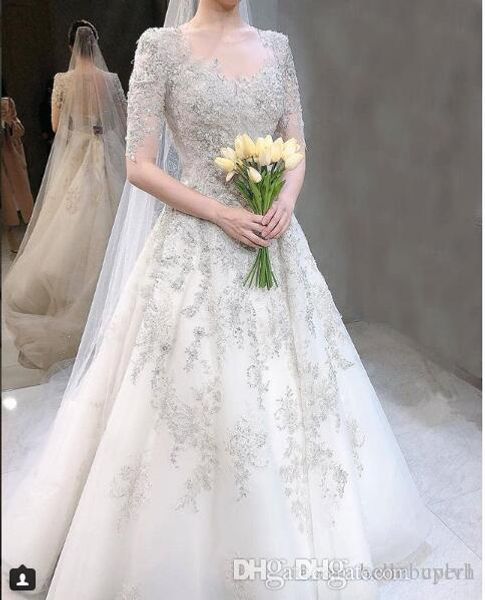 

a line short sleeve bling mariage wedding dresses african sweetheart 2019 new plus size reception wedding gowns with beads, White