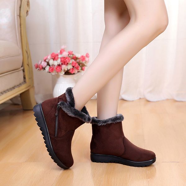 

2019 women's snow boots warm short fur plush winter ankle boots platform ladies boots women comfortable black drop shipping t200104