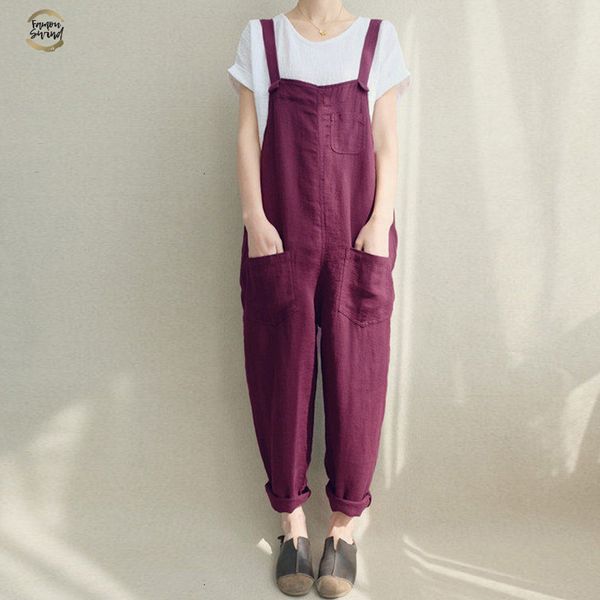

size plus 2019 summer women loose casual bib overalls cotton linen rompers long jumpsuits solid strappy pockets dungarees, Black;white