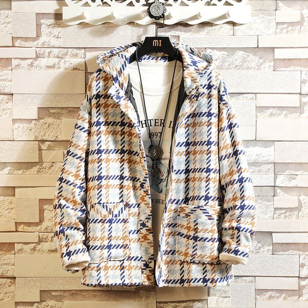 

autumn winter men's coat thick warm woolen coats overcoat male plaid wool blend jackets brand clothes, Black