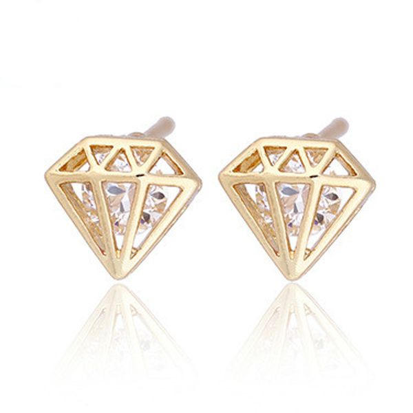 

выдалбливают треугольник с кубический циркон серьги стержня для женщин vintage позолоченные ювелирные изделия букле d'oreille, Golden;silver