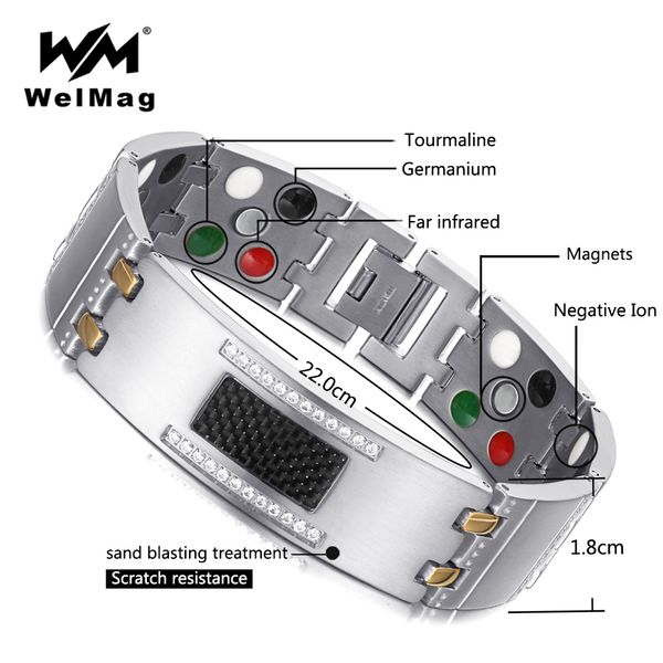 

welmag 2019 fashion exquisite crystal magnetic titanium bracelets bangles for men germanium tourmaline male health wristband cj191216, Black