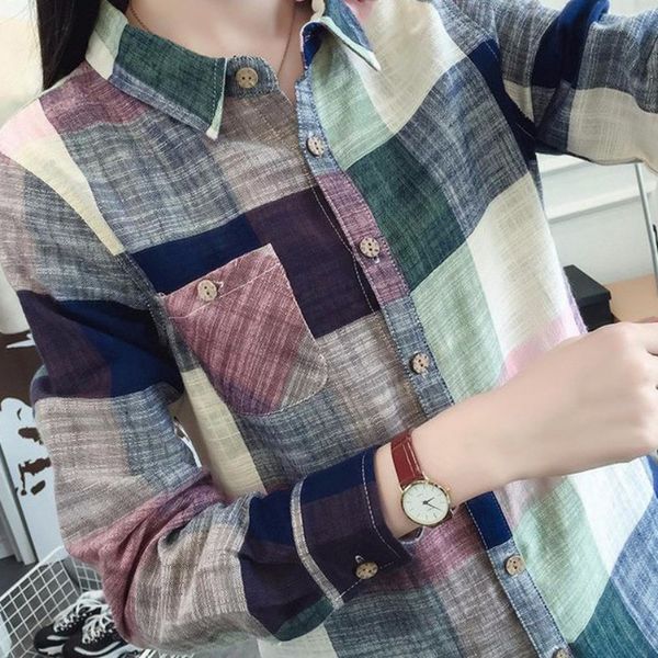 

2018 ladies casual cotton long sleeve plaid shirt women slim outerwear blouse ladies office blouse, White