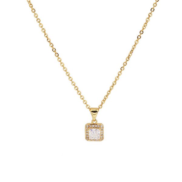 

fashion stainless steel micro paved necklace gold square clear cubic zirconia necklaces women jewelry gifts 45cm long, 1 pc, Silver