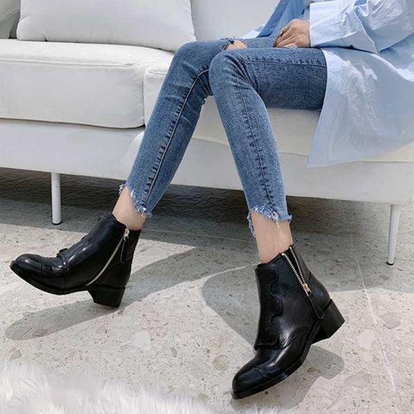 

ladies boot calfskin boot ankle martin boots women designer shoes lace-ups luxury black leather cowboy booties size 35-41