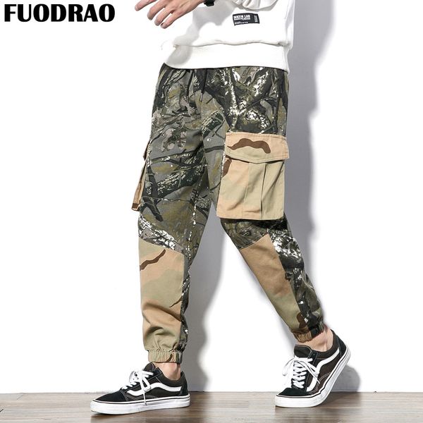 

fuodrao new camouflage cargo pants men joggers pants hip hop streetwear men trousers plus size 5xl pantalon homme k110, Black