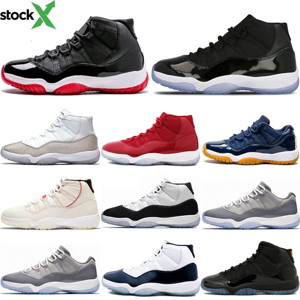 

11s bred basketball shoe for men women metallic-silver gym red prom night concord 45 cool grey platinum tint mens trainers, Black