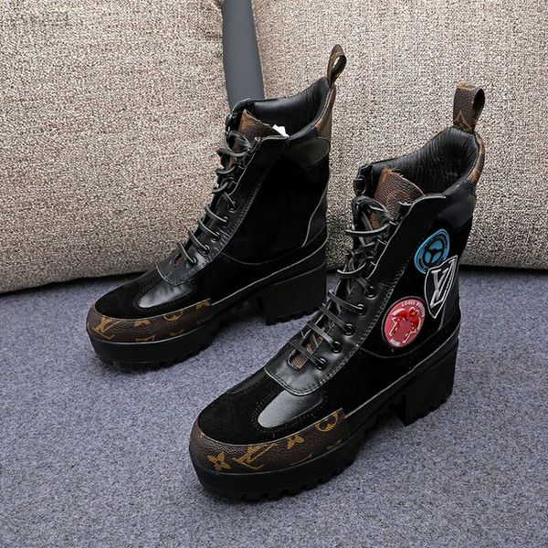

european station winter new short boots custom lace-up high heel martin boots leisure classic vintagethick bottom motorcycle boot women, Black