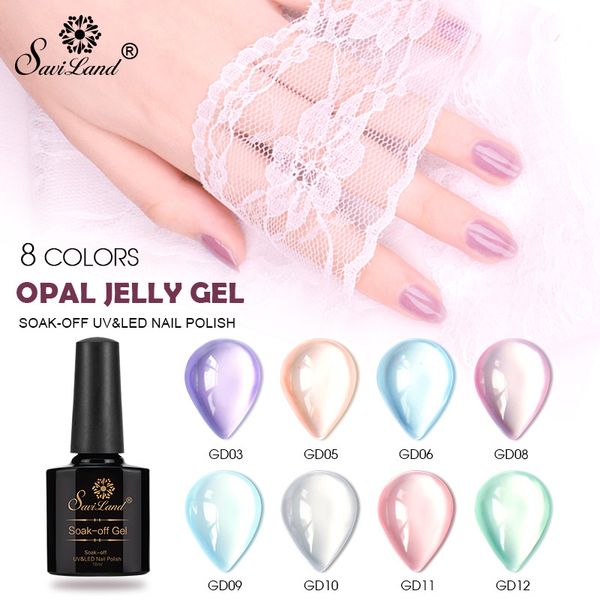 

saviland opal jelly gel nail polish 10ml 7ml soak off uv gel lacquer hybrid semi permanent need primer base coat for nails art, Red;pink