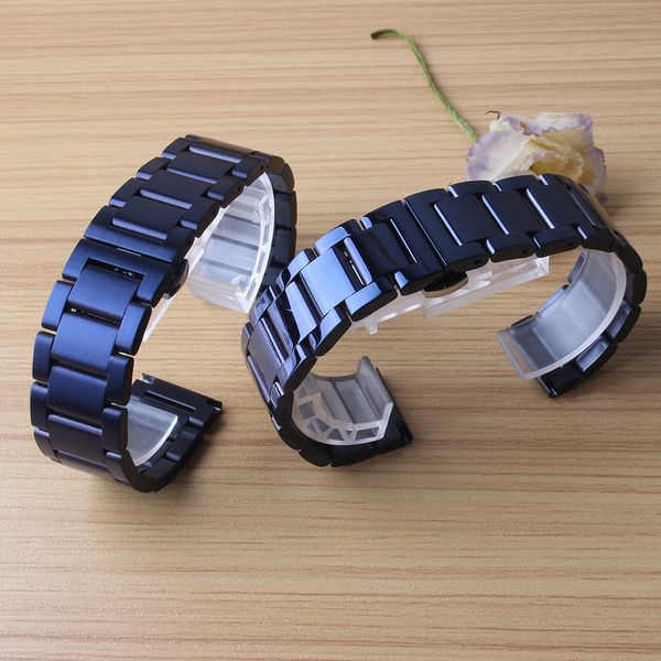 

20mm men lady solid steel watch band strap belt bracelet blue stainless steel fit samsung gear s4 watchbands double push clasps, Black;brown