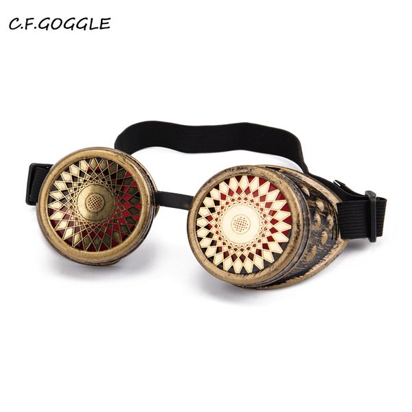 

c.f.goggle steampunk welding retro gothic style round frame purple and red lens sun glasses cosplay party for halloween, White;black