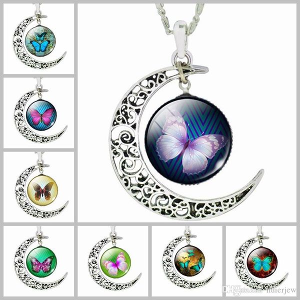 Ожерелья подвески для женщин Мужчины Межзвездная Галактика Cabochon Moon Его и Герс Сплавная Полая Луна Унисекс Пара Лунное Ожерелье