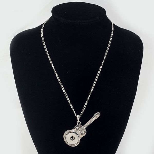 

fashion interchangeable metal flower guitar ginger crystal necklace 176 fit 18mm snap button pendant necklace charm jewelry for women gift, Silver