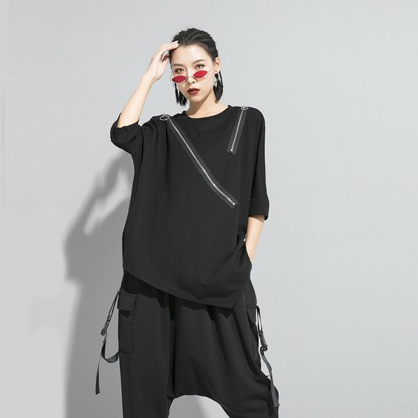 

europe and the united states spring and summer women's new t-shirt dark wind splicing show thin outside wear irregular long sleeve t-sh, White