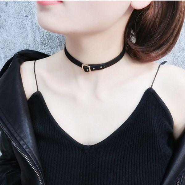 

2017 promotion maxi necklace collier collares lady fashion simple leather studded buckle charm lovely choker for women, Silver