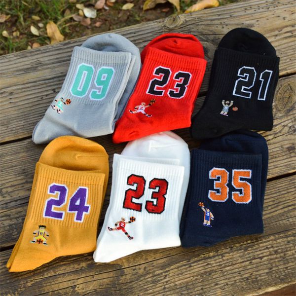 

super star basketball socks number 23 09 35 24 21 elite sports socks lovers funny happy stocking men sock, Black