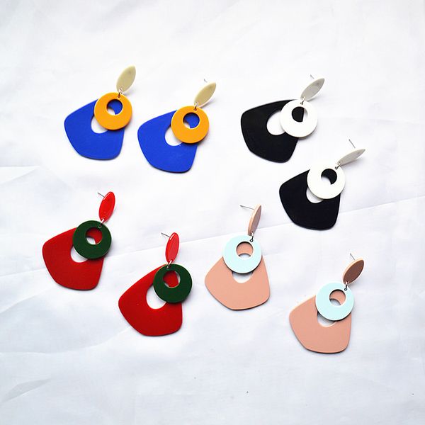 

2019 korean summer cool acrylic geometric multi-layer earrings fashion wild contrast color round drop earrings for women jewelr, Silver