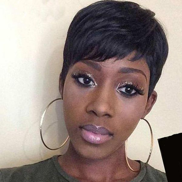 

8" мода короткие боб черный парик для чернокожих женщин с челкой прямые синтетические парики женщины волос продукты косплей парики природные, Black