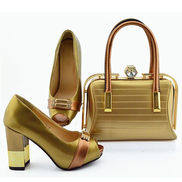 

New fashion gold women cover shoes match bag set with crystal african pumps and handbag for dress MD006,heel 9.5CM